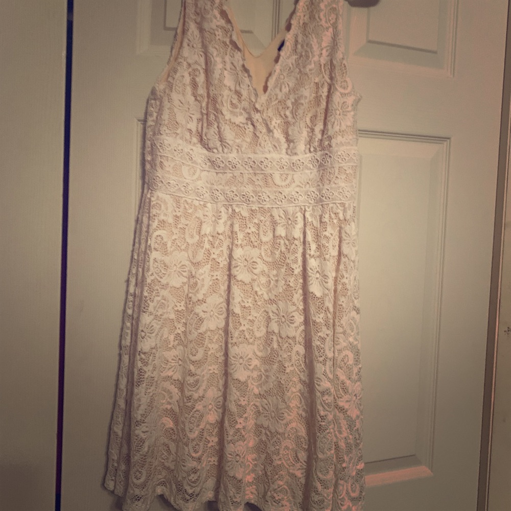 White and Nude lace pattern tank dress